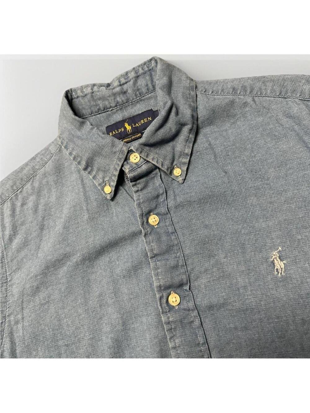 VINTAGE 80s/90s Indigo Cotton Ralph Lauren Button up Short Sleeve
